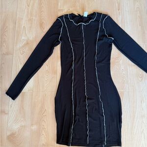 H&M Black Long Sleeve Dress with White Stitching